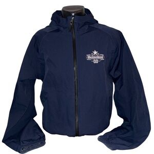 Heineken windbreaker rain jacket with hood. Navy blue men’s small NWOT.